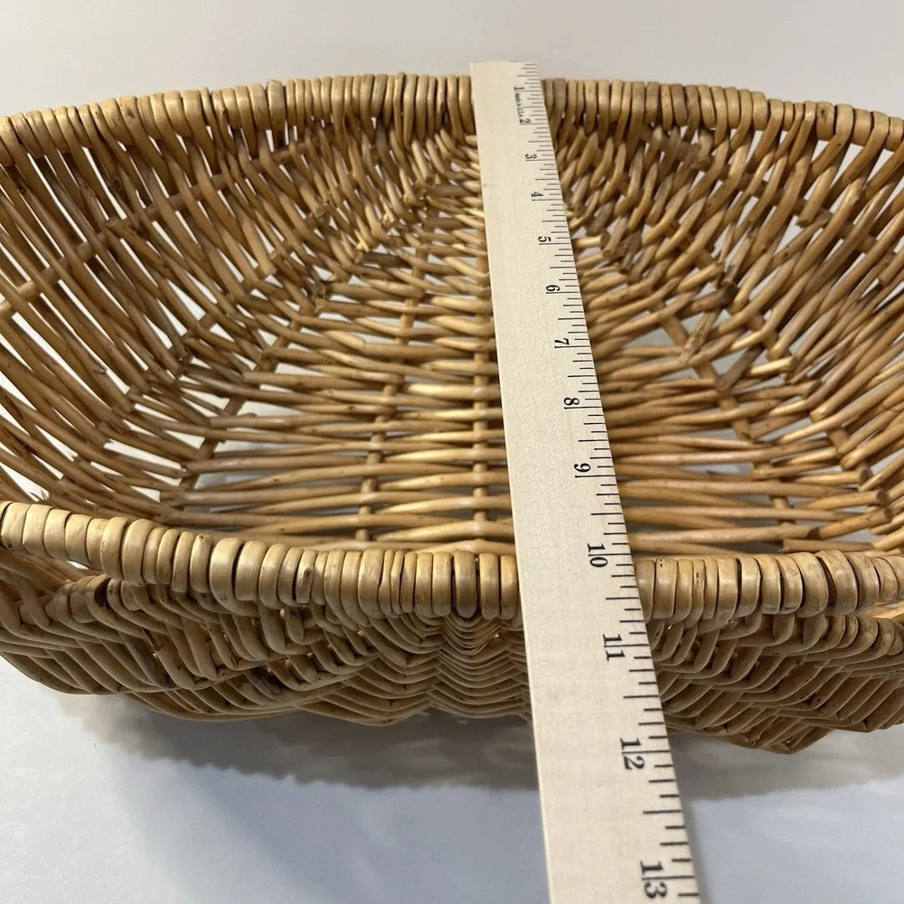 Vtg Handwoven Wicker Basket Oval Bread Bowl Rustic Boho Farmhouse Cottagecore